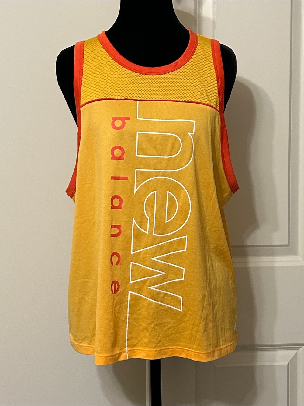 New Balance Yellow Tank Top with Orange Trim and Mesh Yoke